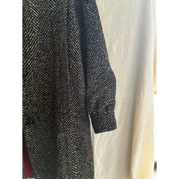 VTG Learsy 100% Wool Herringbone Coat Black White Red Lining Made in Uruguay 12 - Picture 8 of 16